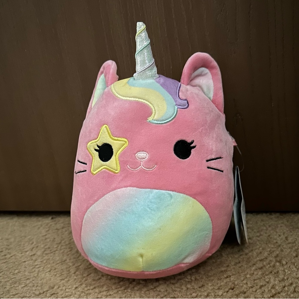 Squishmallows Sienna Pink Caticorn Cat Unicorn Rainbow Belly Mane Star Eye Plush
